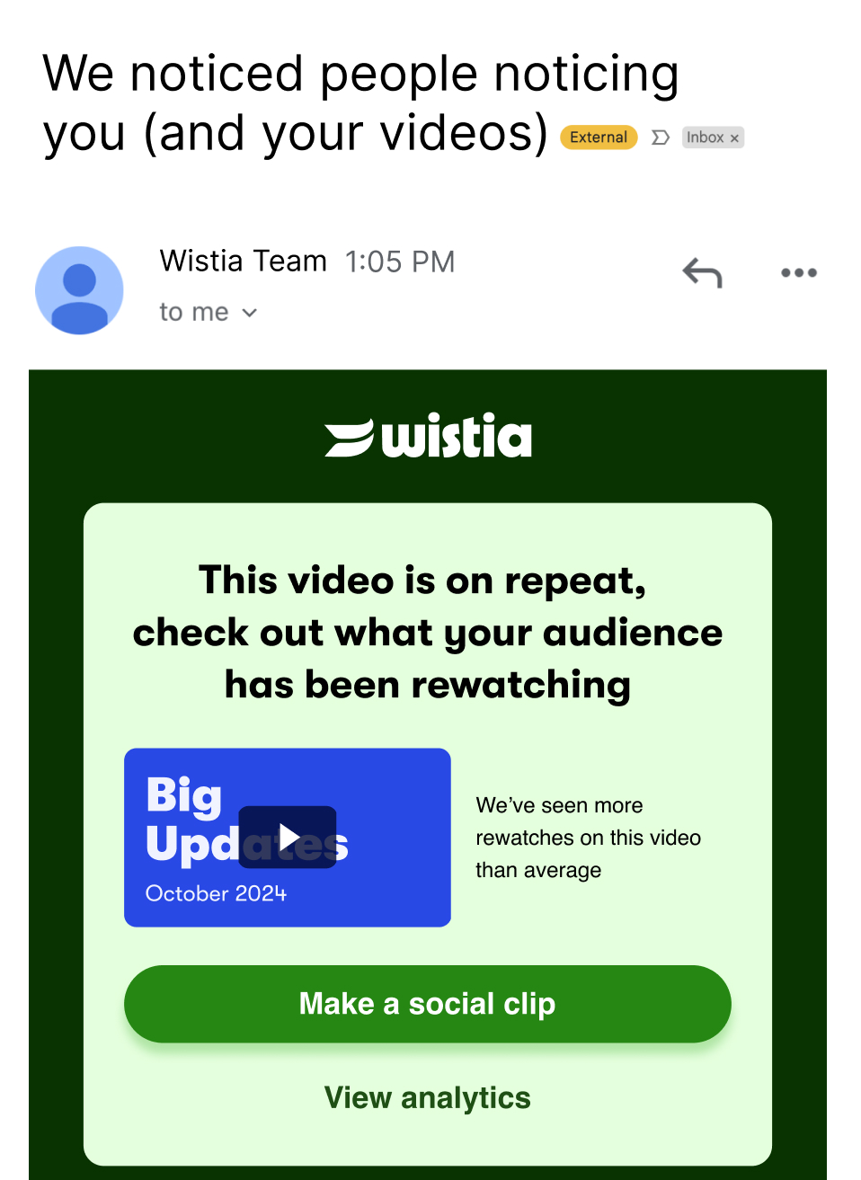 Email notification showing video engagement