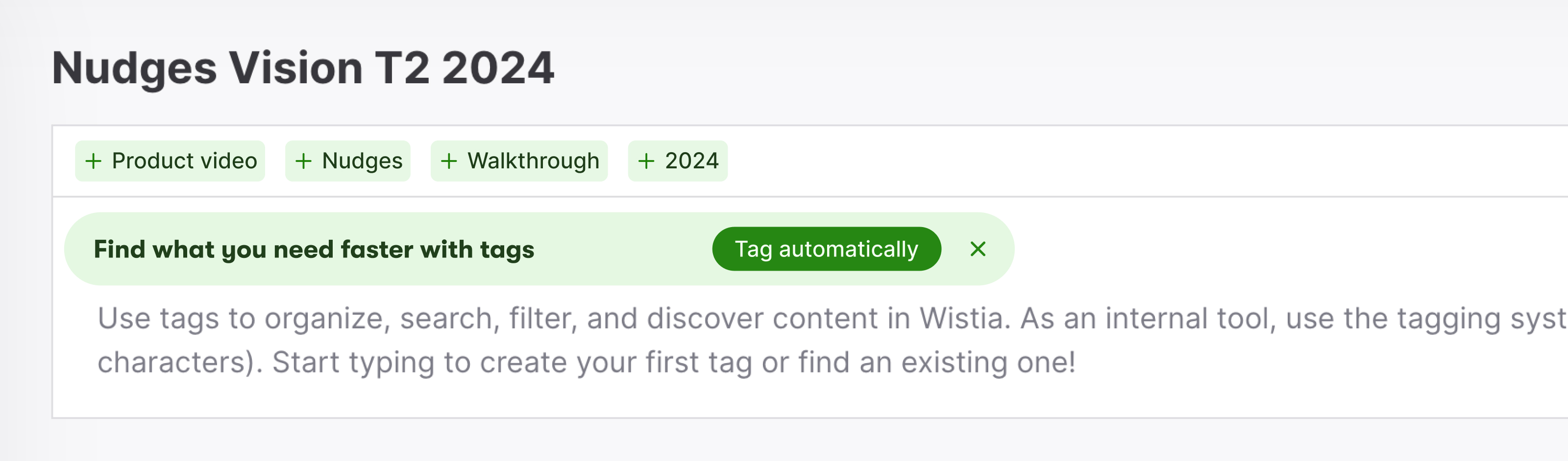 Nudges Vision interface example showing tag functionality