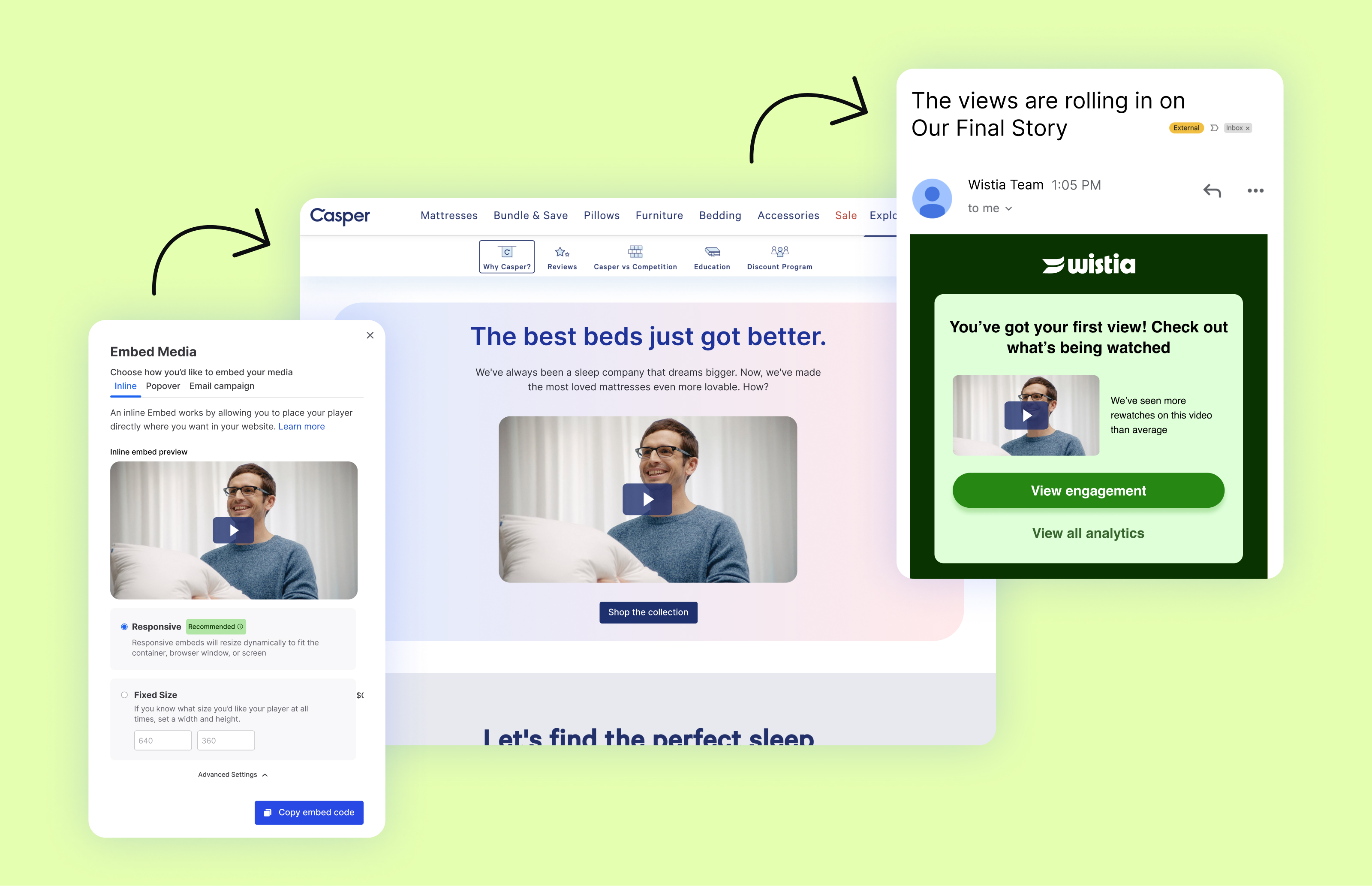 Examples of Nudge implementations showing embed media and view engagement patterns